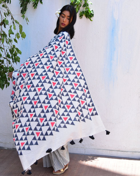 Twilight Sparkle Hand Block Printed Mul Mul Cotton Saree